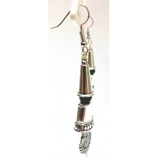 Silver Oxidized Earring Hook Dangle Drop Long - Fashion Novelty Gift - THE FAN 1